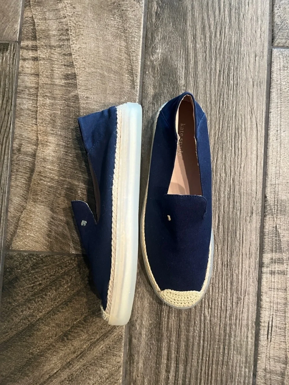 NWOT Kate Spade navy blue cotton Slip-On Espadrilles